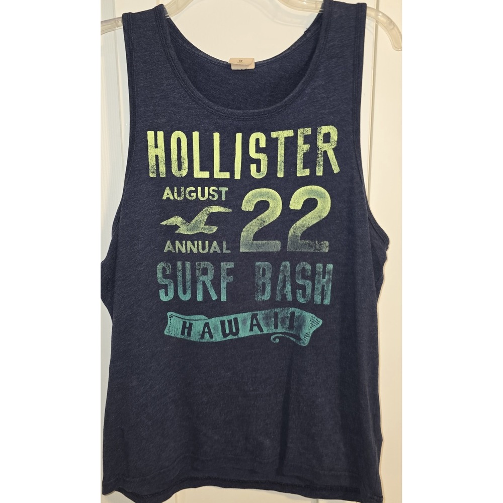 Hollister Tank Top Men Medium Navy Blue Graphic Cotton